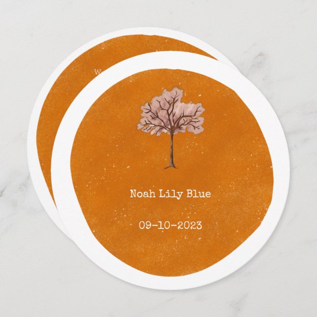 Abstract Yellow Circle Shape Pink Tree Card (Front/Back)