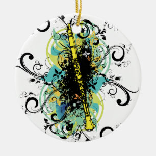Abstract Yellow Clarinet Music Themed Gift Ceramic Tree Decoration