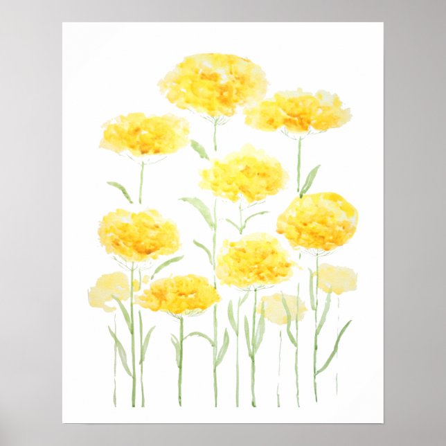abstract yellow common yarrow flowers watercolor 1 poster (Front)