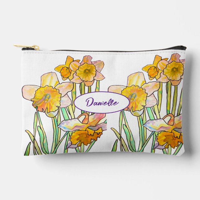 Abstract Yellow Daffodil Flower Watercolor Girls Accessory Pouch (Front)