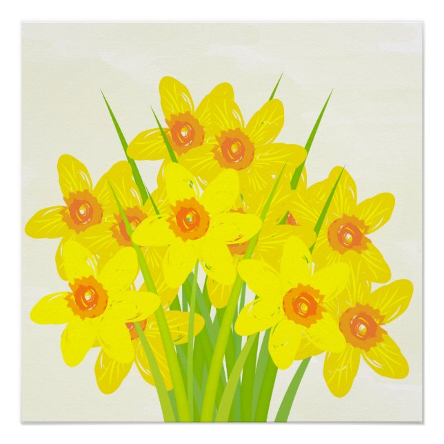 Abstract Yellow Daffodils Watercolor Art Poster (Front)