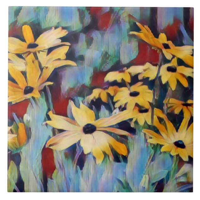 Abstract Yellow Daisy Flowers Floral Garden Tile (Front)