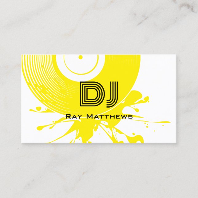 Abstract Yellow Disc DJ Music Producer Business Card (Front)