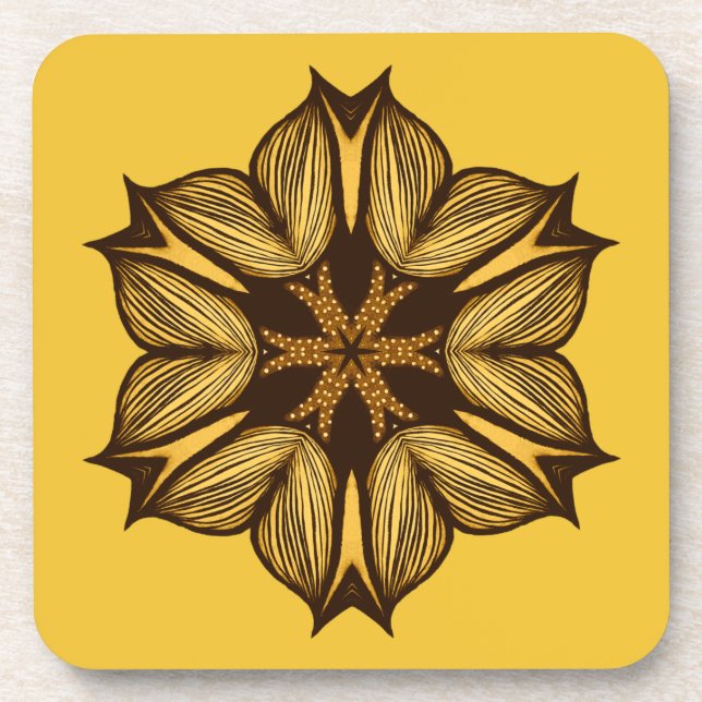 Abstract Yellow Flower Coaster (Front)
