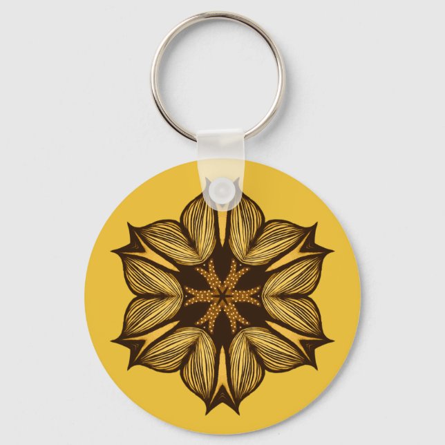 Abstract Yellow Flower Key Ring (Front)