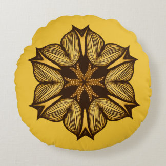 Abstract Yellow Flower Round Cushion