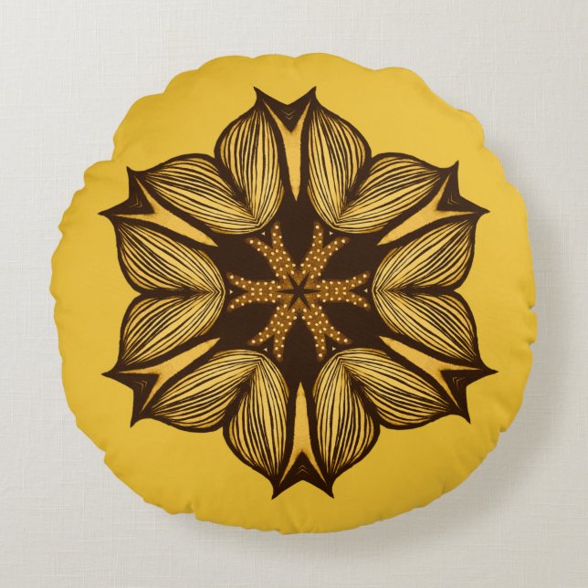 Abstract Yellow Flower Round Cushion (Front)