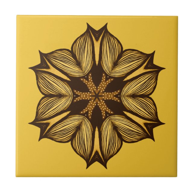 Abstract Yellow Flower Tile (Front)