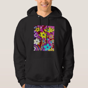 Abstract Yellow Flowers On Viva Magenta Hoodie