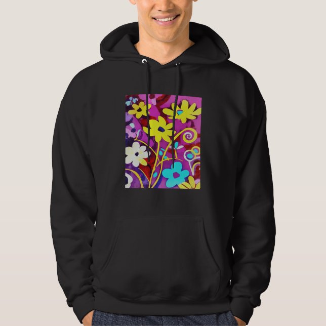 Abstract Yellow Flowers On Viva Magenta Hoodie (Front)