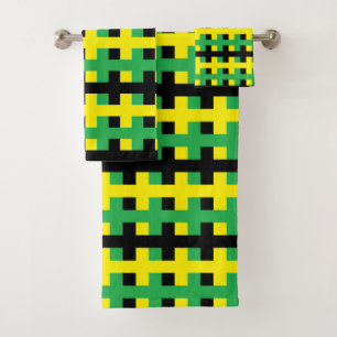 Abstract Yellow, Green and Black Bath Towel Set