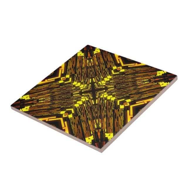 Abstract Yellow Green Black Fractal - Golden Tile (Side)