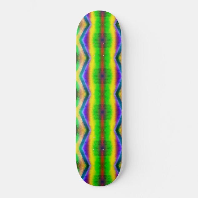 Abstract Yellow Green Blue Red Sawtooth Stripe Skateboard (Front)