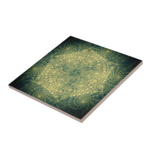 Abstract Yellow Green Fractal - Unique Tile