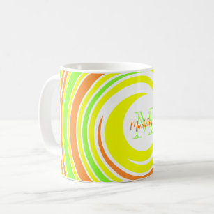 Abstract Yellow Green Orange Spiral Monogram Name Coffee Mug