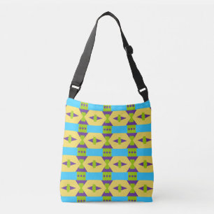 Abstract Yellow Green Pattern on Blue Background Crossbody Bag