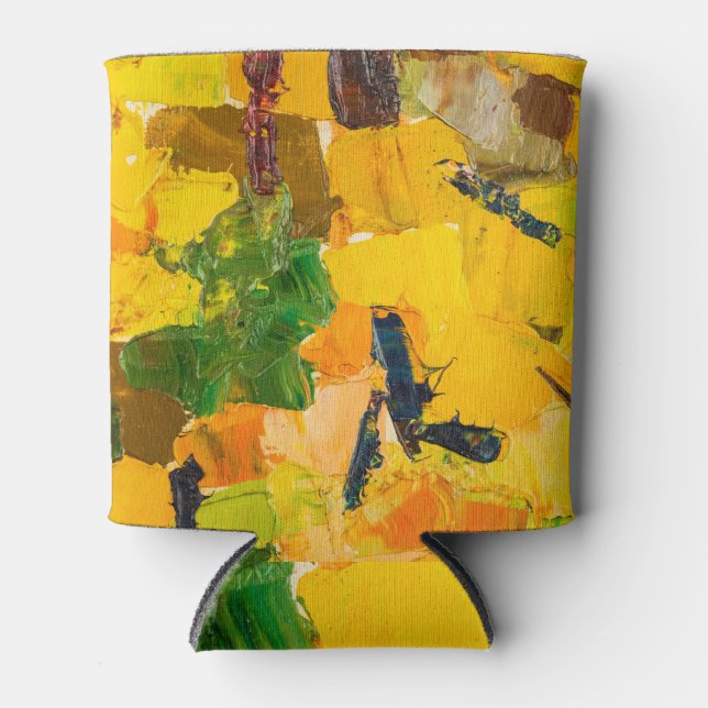 Abstract Yellow Oil Canvas Painting Can Cooler (Front)