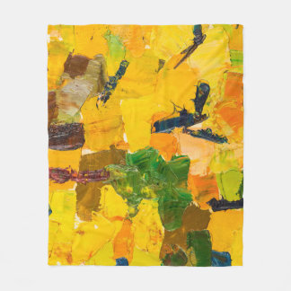 Abstract Yellow Oil Canvas Painting Fleece Blanket
