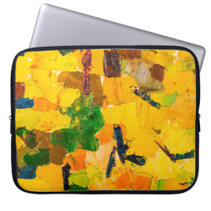 Abstract yellow oil painting on canvas. laptop sleeve