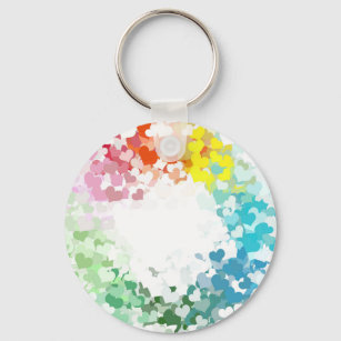 Abstract Yellow Orange Blue Green Pink Red Hearts Key Ring