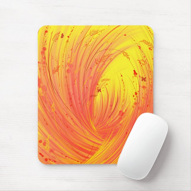Abstract yellow orange Enchanted Garden  Mouse Mat (With Mouse)