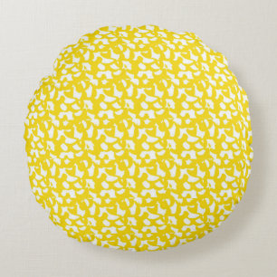 Abstract Yellow Pattern Art Design Cotton  Round Cushion