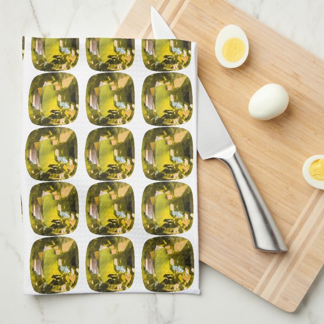 Abstract Yellow Pattern Tea Towel (Quarter Fold)