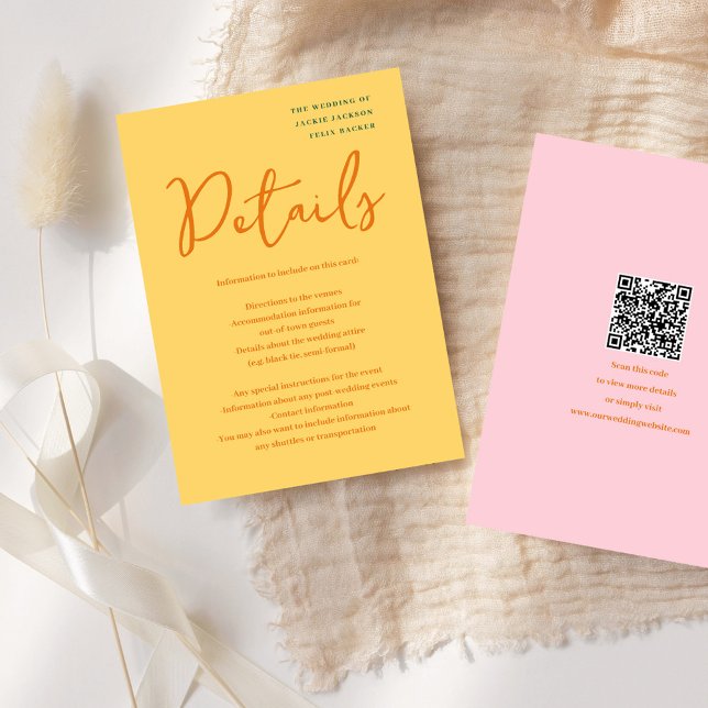 Abstract yellow & pink fun colours wedding enclosure card (Abstract yellow & pink fun colors wedding enclosure card)