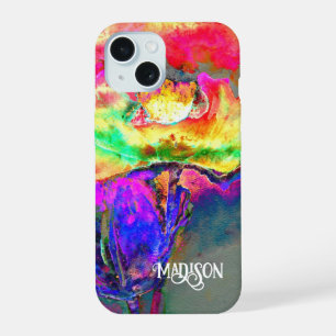 Abstract yellow pink watercolor floral painting iPhone 15 case