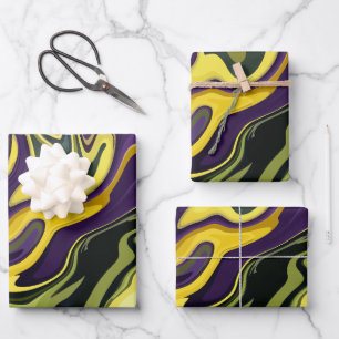Abstract Yellow, Purple and green Fluid Art Wrapping Paper Sheet