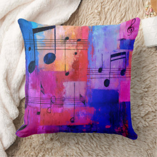 Abstract yellow, red, blue with musical notes cushion