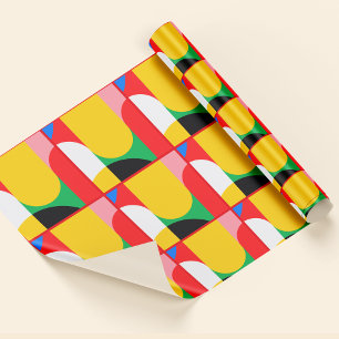 Abstract Yellow Red  Bold Colours Geometric Patter Wrapping Paper