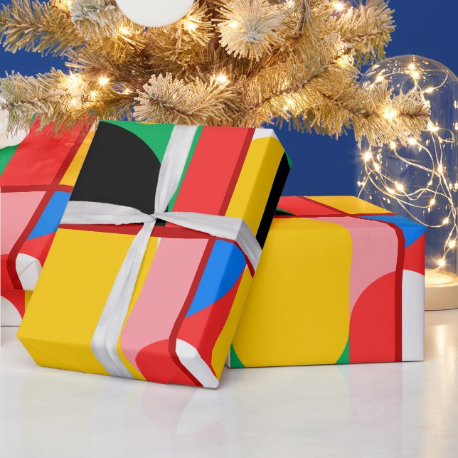 Abstract Yellow Red Bold Colours Geometric Pattern Wrapping Paper (Holidays)