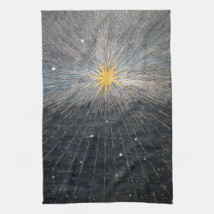 Abstract Yellow Starburst Mystic Celestial Cosmic Tea Towel