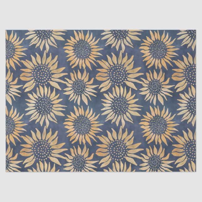 Abstract Yellow Sunflowers on Blue Decoupage Tissue Paper (Front)