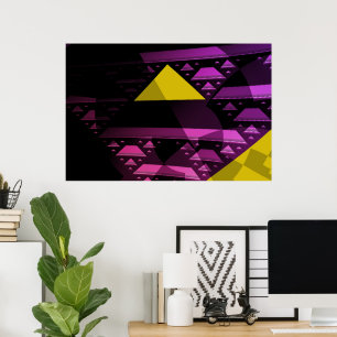 Abstract Yellow Triangle Modern Fractal Art Poster