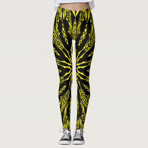 abstract yellow vibrant mandala art pattern leggings