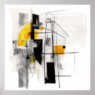 Abstract Yellow White Black Poster