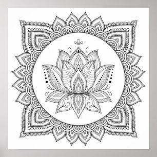 Abstract yin yang mandala adult colouring Poster