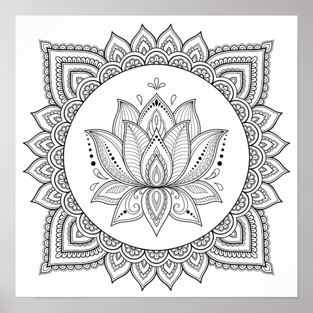 Abstract yin yang mandala adult colouring Poster (Front)