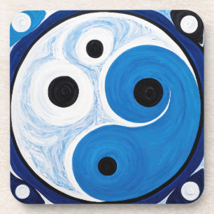 Abstract Yin Yang: Modernist Blue & White Coaster