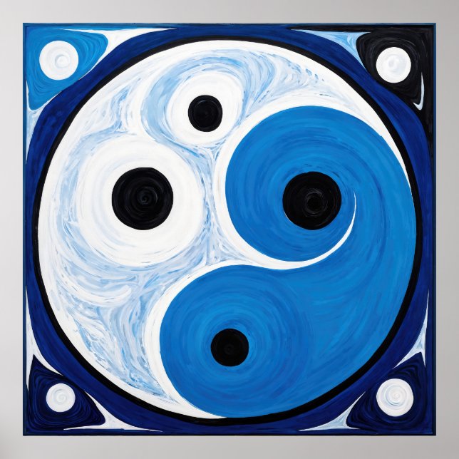 Abstract Yin Yang: Modernist Blue & White  Poster (Front)