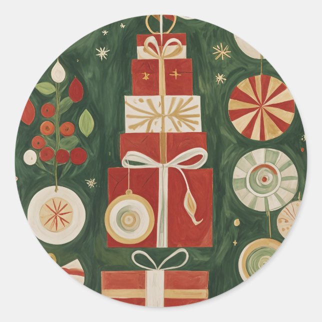 Abstract Yuletide Tapestry Classic Round Sticker (Front)