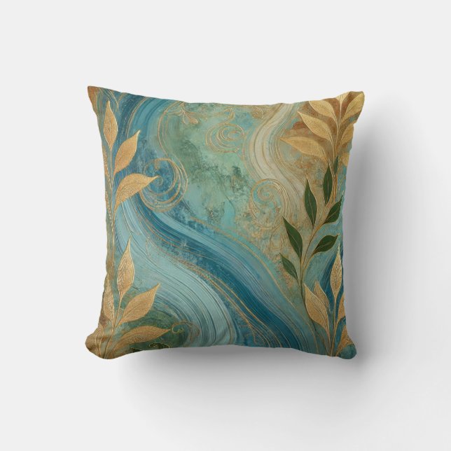 Abstract Zaffre-Golden Leaf Artwork Style 4 Cushion (Front)