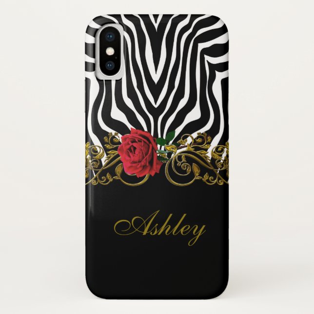 Abstract Zebra Flower Red Black White Gold         Case-Mate iPhone Case (Back)