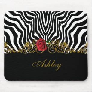 Abstract Zebra Flower Red Black White Gold Mouse Mat