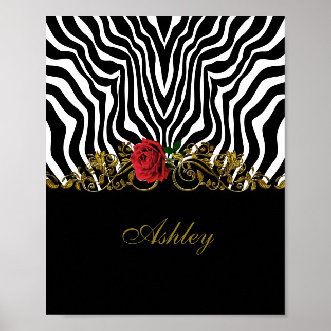Abstract Zebra Flower Red Black White Gold         Poster (Front)