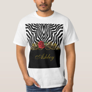 Abstract Zebra Flower Red Black White Gold         T-Shirt