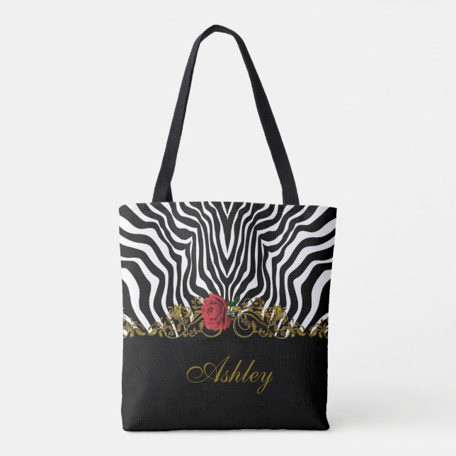 Abstract Zebra Flower Red Black White Gold         Tote Bag (Back)