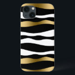 Abstract Zebra Stripes Black White & Gold iPhone 13 Case<br><div class="desc">Elegant modern abstract zebra stripes pattern in black and white with random gold stripe accent.</div>